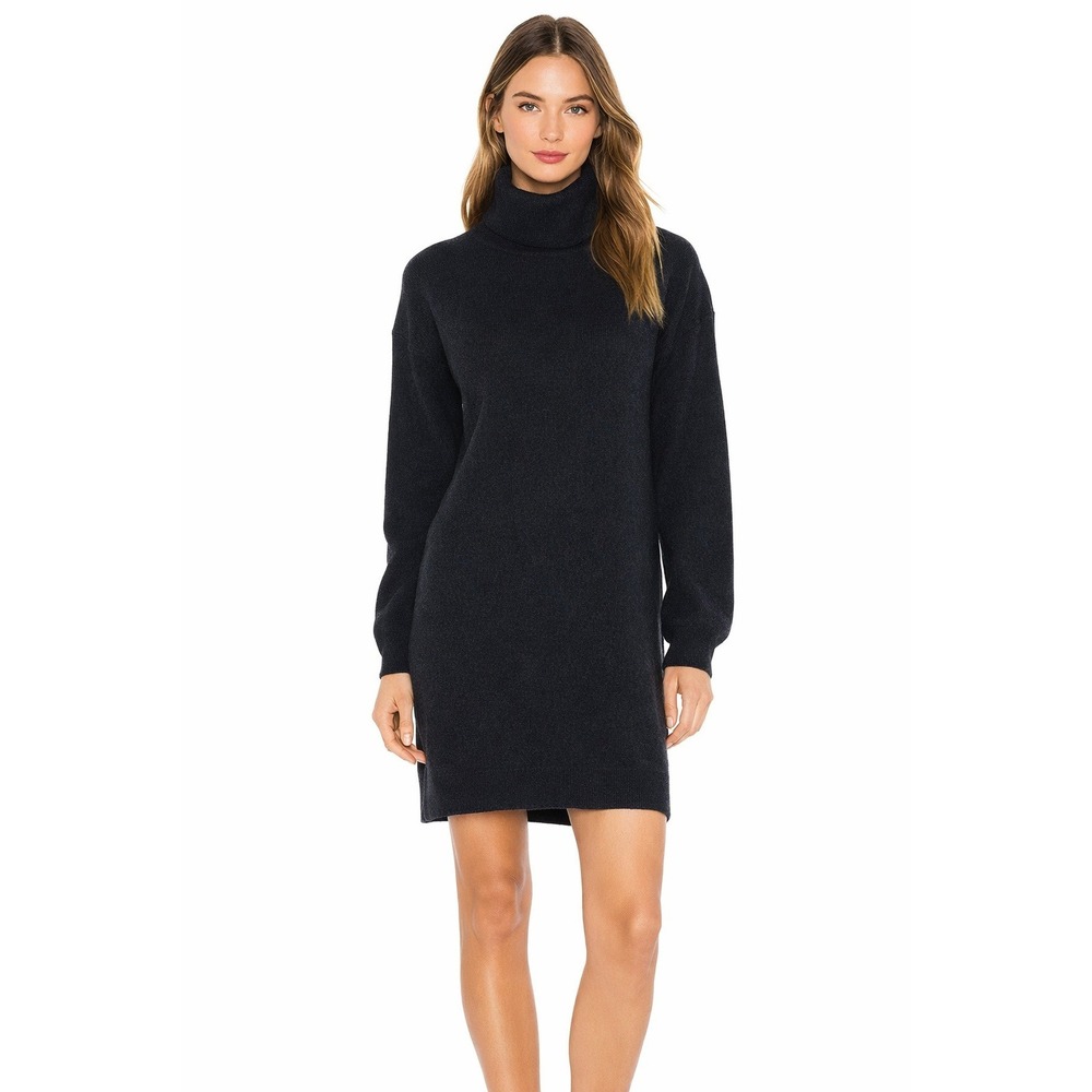 Vince Women's Cashmere Gray Black Turtleneck Long Sleeve Knit Sweater Dress L‎